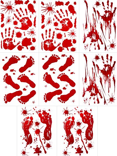 Gejoy 100 Pieces Bloody Footprints Floor Clings, Bloody Handprint Footprint Window Clings Decals, Bloody Handprint and Footprint Clings Horror Wall Floor Decor for Halloween (8 Sheets)