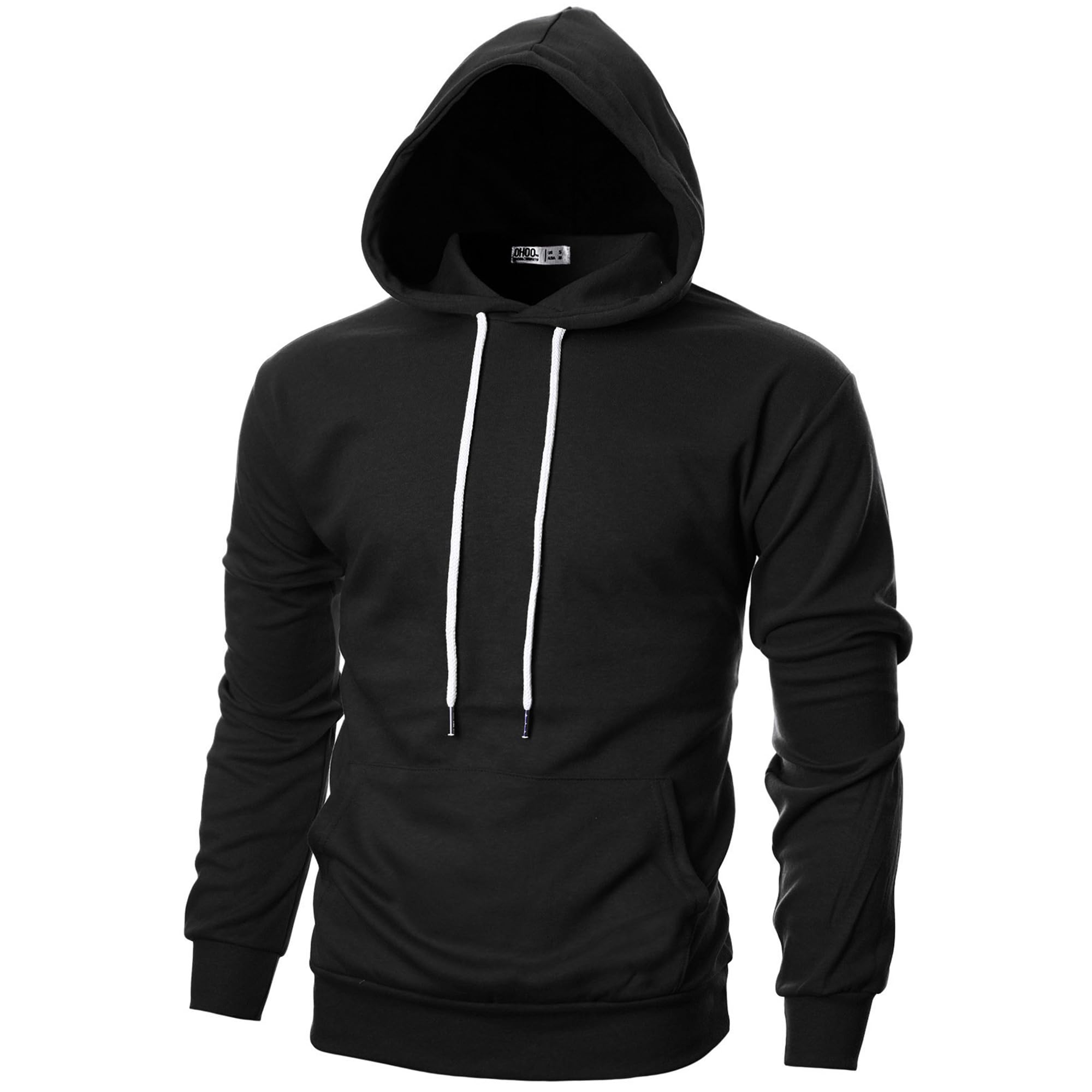 Ohoo Mens Slim Fit Plain Pullover Hoodies Soft Cotton Fabric Sweatshirt Lightweight Long Sleeve with Kanga Pocket