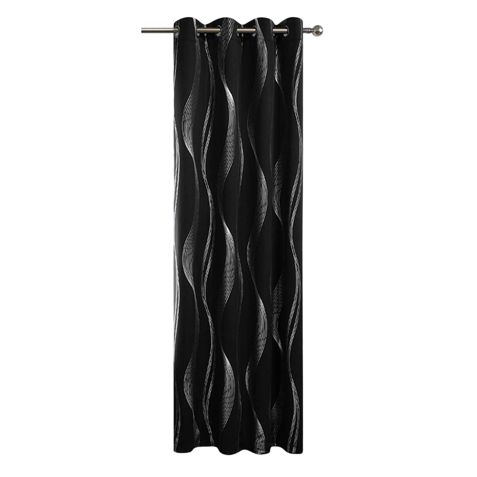 ZEPFJHE Blackouts Curtain with Grommets Top Elegant Silver Waves Print Light Blocking Thermal Darkening Window Drape for Living Room Bedroom 100X200Cm Polyester Fabric Insulated Thermal Curtain