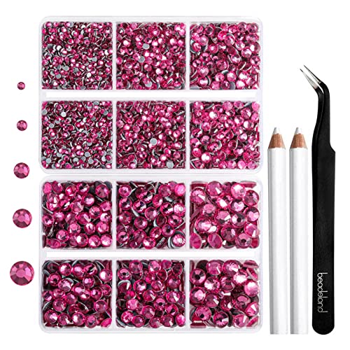 Image of 6736pcs Hotfix Rhinestones Flatback,Rose Rhinestones for Crafts Clothes Mixed 5 Sizes, Hotfix Crystals with Tweezers and Wax Pencil Kit, SS6-SS30,Rose