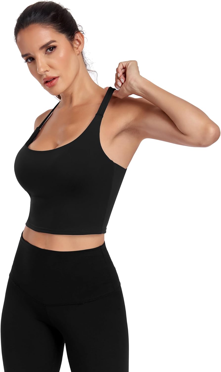 Women’s Longline Sports Bra with Built-in Bra, Double Strap Cross Back Workout Top, Medium Support Yoga Gym Tank Top - Image 4