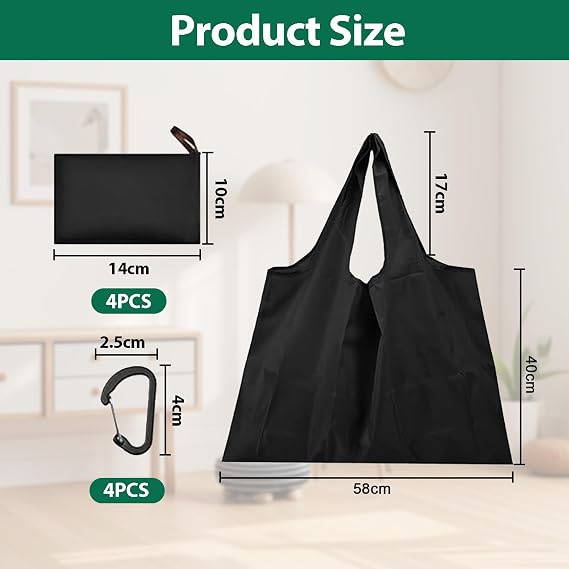 Reusable Shopping Bags Foldable 4 Pack,Large Shopping Bags for Easy Carry, Waterproof Oxford Grocery Bag that Folds into Compact Pouch,Foldable Tote Bag for Travel, Picnic and Daily Use