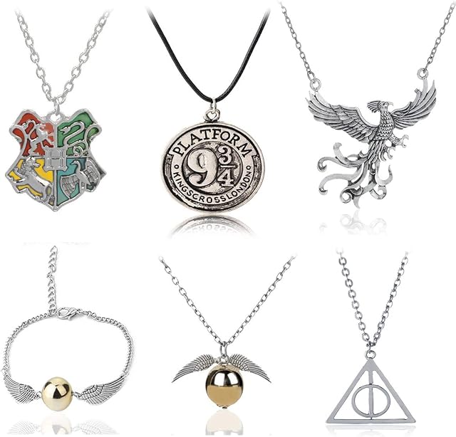 Dbooker Harry Themed Necklace, 6 Pcs Unisex Harry Pendant Necklace & Bracelet for Harry Pot-TER Fans as a Gift for Collectors or as Decoration