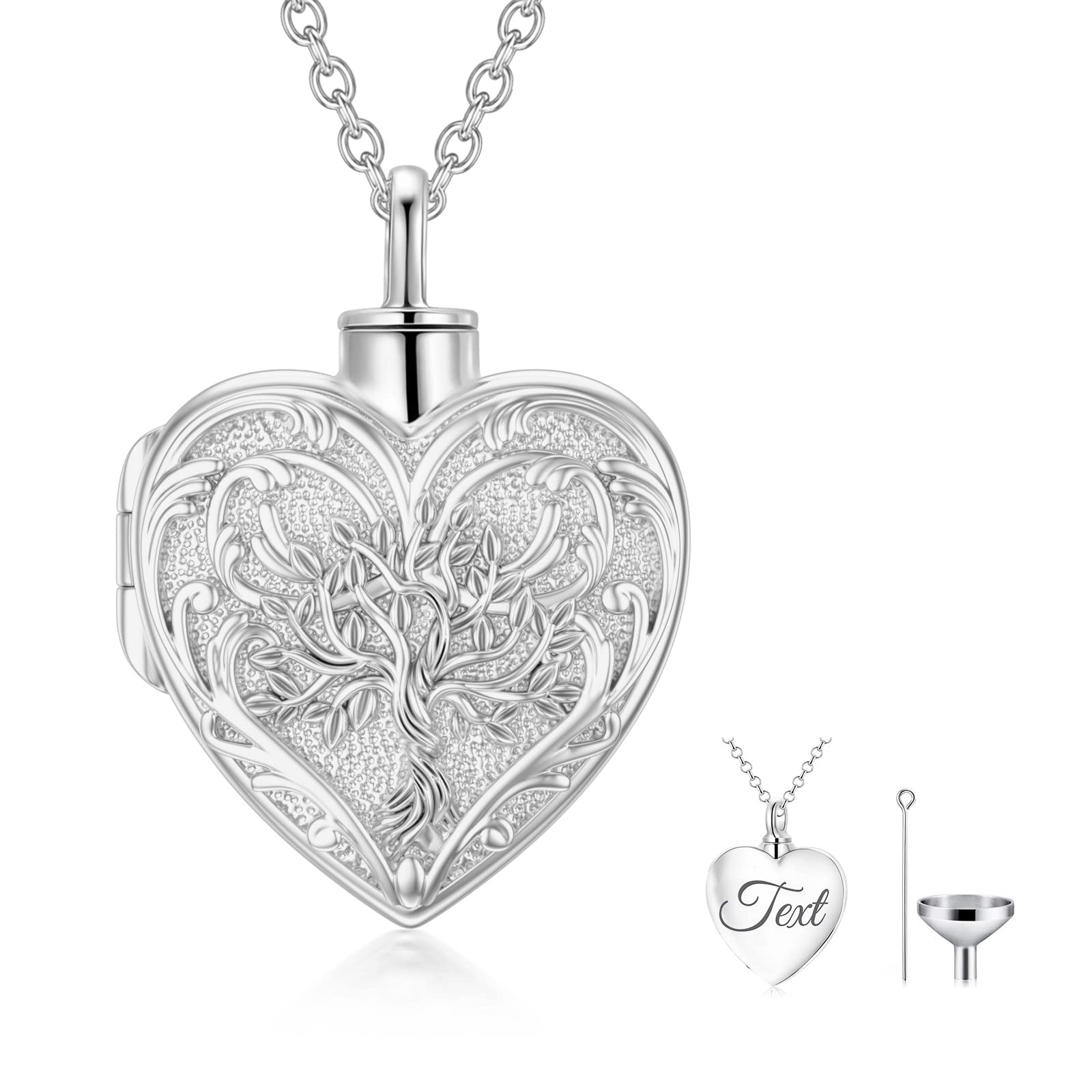 SOULMEET Personalized 9K 14k 18k Solid White Gold/Filled White Gold Tree of Life Cremation Locket Necklace for Ashes, Engraving Tree Urn Necklace that Holds Human Dog Cat Ashes (Custom Name) โ image 1