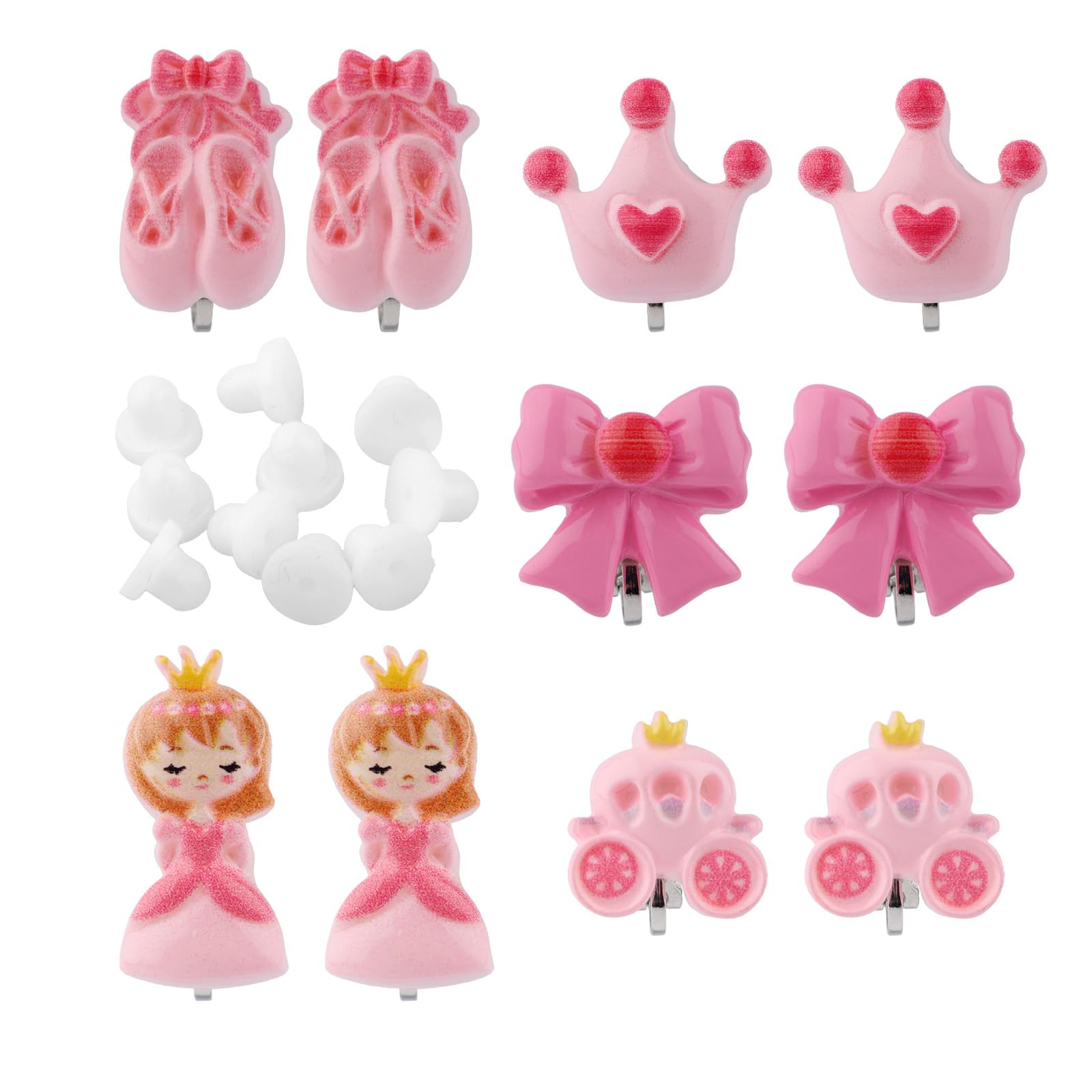 Mikovivi 5 Pairs Cute Clip on Earrings, Non Pierced Resin Princess Kids Ear Ornament Candy Car Earrings Bowknot Crown Clip-on Studs Dress Up Jewelry Accessories for Girls