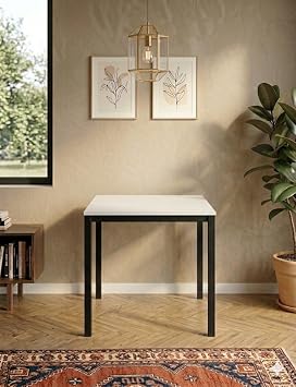 Modern Mutfak Masası 88x60cm – Siyah Metal Ayak & Beyaz Tabla