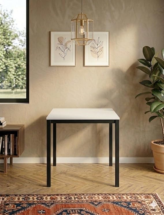 Modern Mutfak Masası 88x60cm – Siyah Metal Ayak & Beyaz Tabla