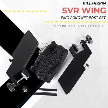 Killerspin Premium SVR Table Tennis Net and Post Set - Portable and Easy Setup 65 Size Ping Pong Screw On Clamp Net, Cotton, Black/Black