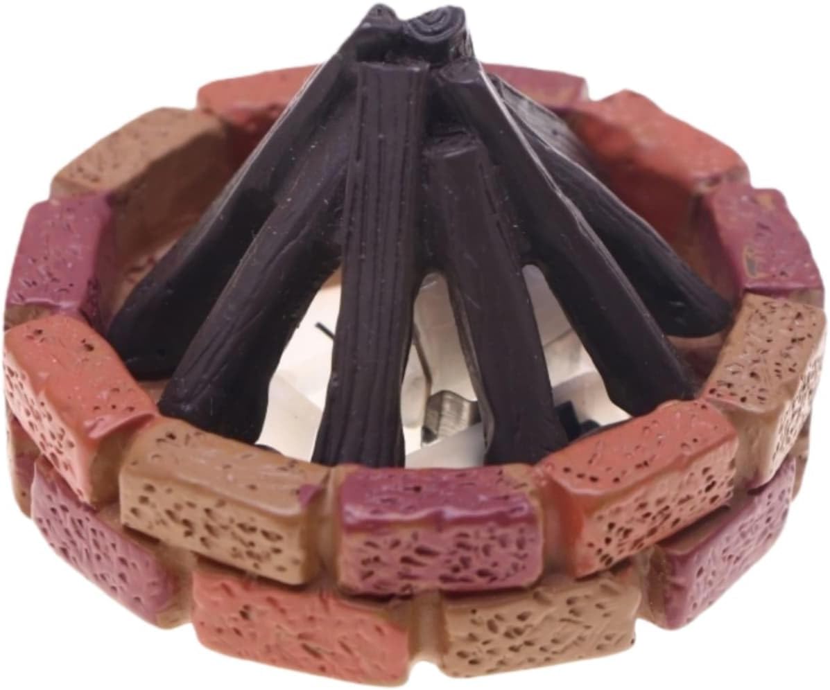 Miniature LED Campfire Light with Flickering Flame Effect for Dollhouse and Diorama Scenes Realistic Campfire Ornament on Brick Base with Wood Logs Creates Warm Ambient Glow (Black 2PC)
