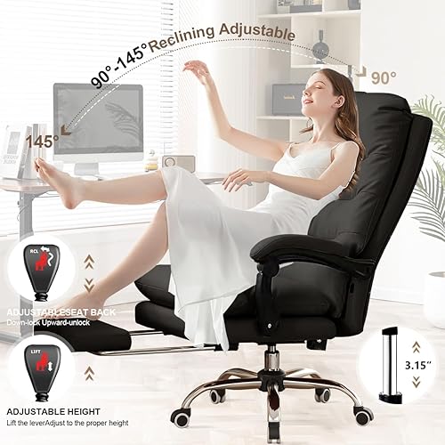 Miniatura 5 de Silla de oficina con reposapiés, altura ajustable, suave, acolchada, silla de escritorio, respaldo alto, silla de computadora para el hogar, oficina