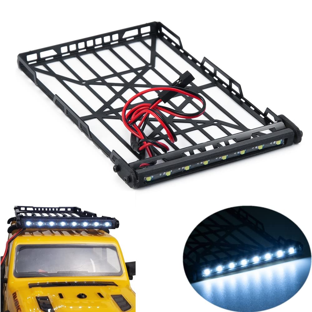 ZuoLan 1/24th RC Roof Rack Luggage Carrier with LED Light Bar for Axial SCX24 90081 AXI00002 RC Crawler Car