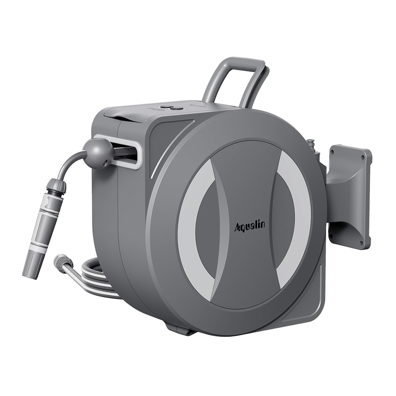 Aqualin Avvolgitubo Retrattile Elettrico Alimentato a Batteria Avvolgitubo da Giardino a Parete 30m+2m, Rotazione 180° Blocco Automatico e Riavvolgimento Include Fissaggi a Parete e Ugello Spray