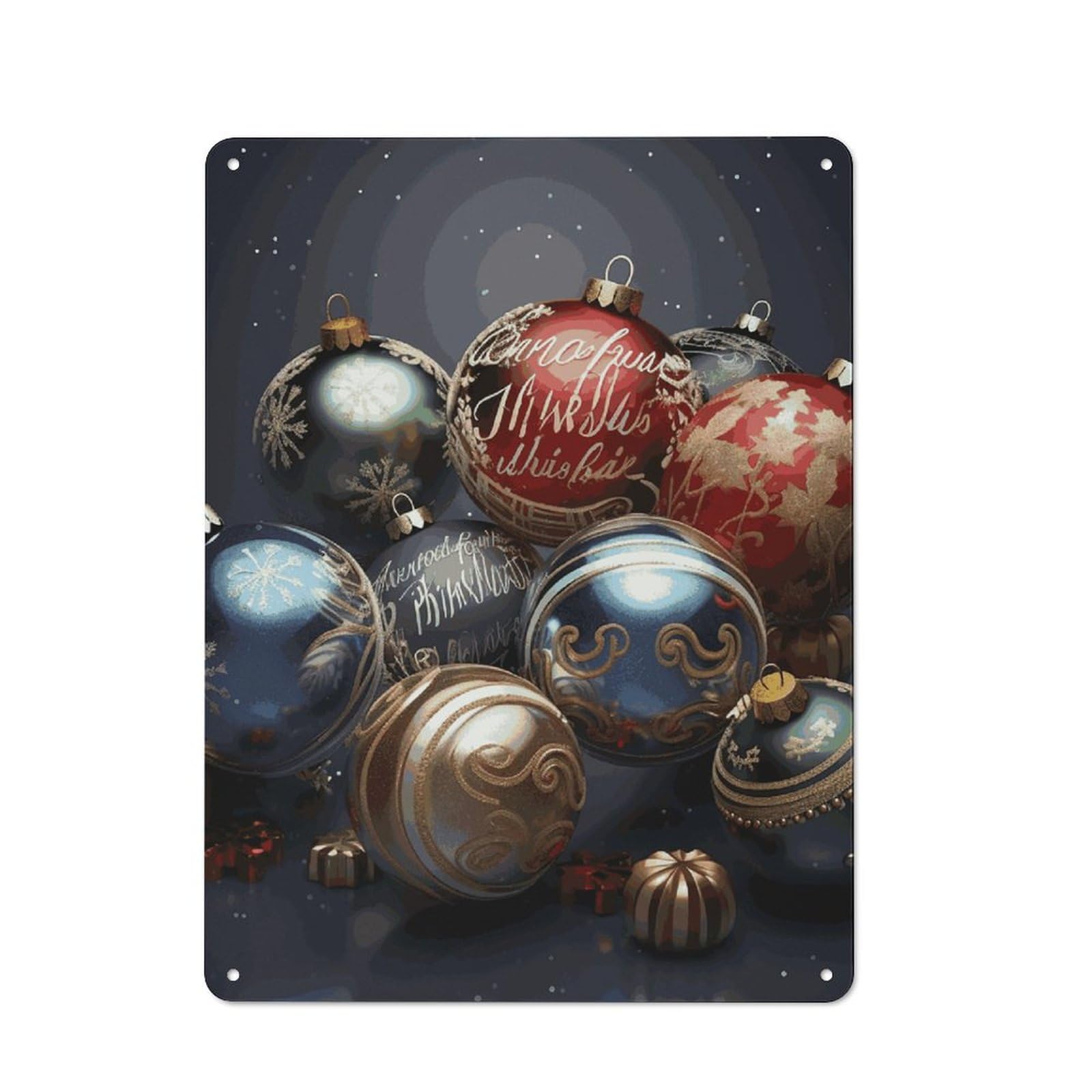 Boules de Noël imprimées sur peintures à suspendre en métal pour une décoration murale chic