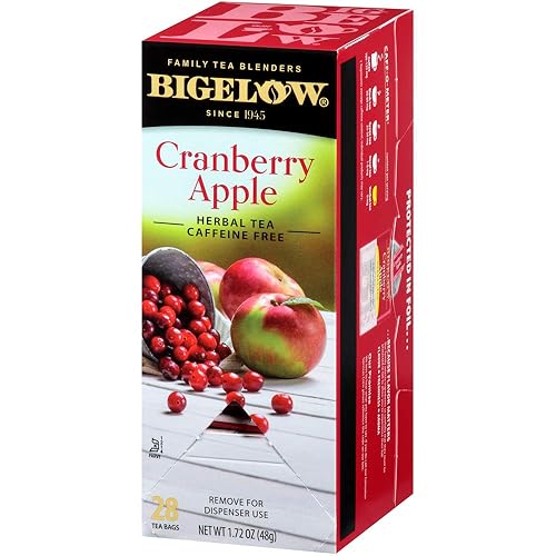 Miniatura 3 de Bigelow Bolsas de té de hierbas de manzana y arándano, caja de 28 unidades (paquete de 1) bolsas de té de hierbas con sabor a hibisco de arándano,