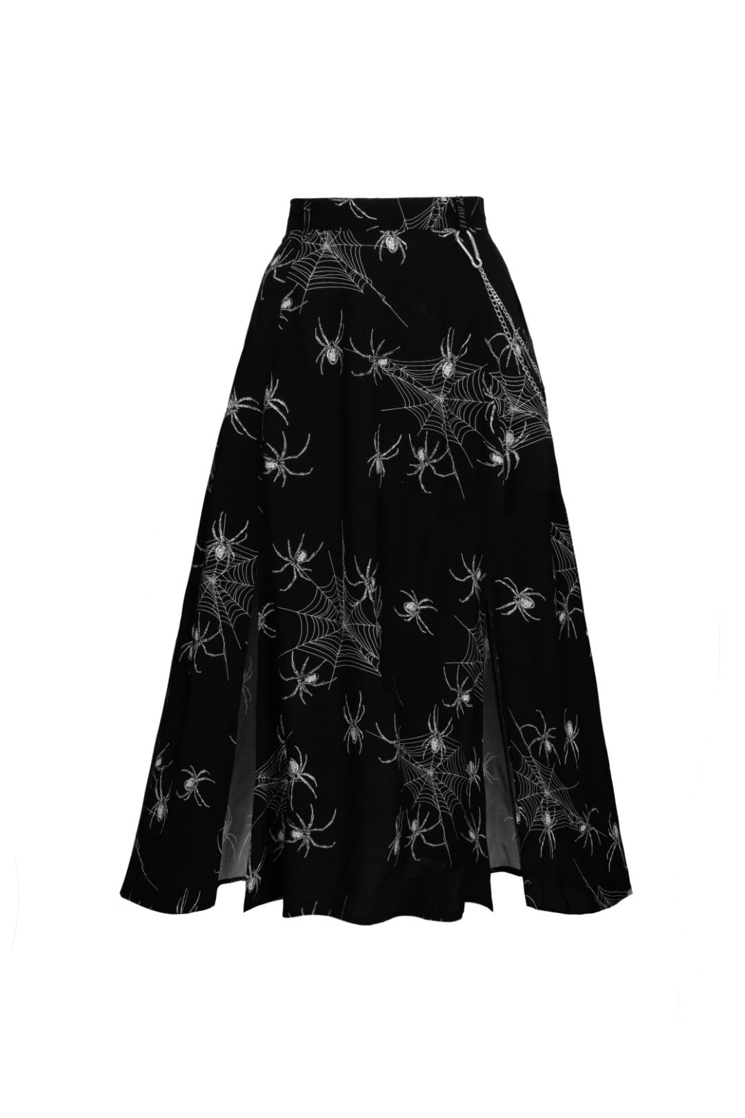 Hell Bunny Women's Black Grungy Spider Viscose Printed Midi Skirt In | Size: 5XL