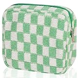 CekPo Sanitary Napkin Storage Bag, Menstrual Pad Zipper Checkered Portable Period Bag Panty Liners, Tampon Pouch for Women Ladies Daily Use Storage Purse Travel
