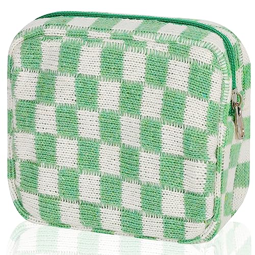 CekPo Sanitary Napkin Storage Bag, Menstrual Pad Zipper Checkered Portable Period Bag Panty Liners, Tampon Pouch for Women Ladies Daily Use Storage Purse Travel