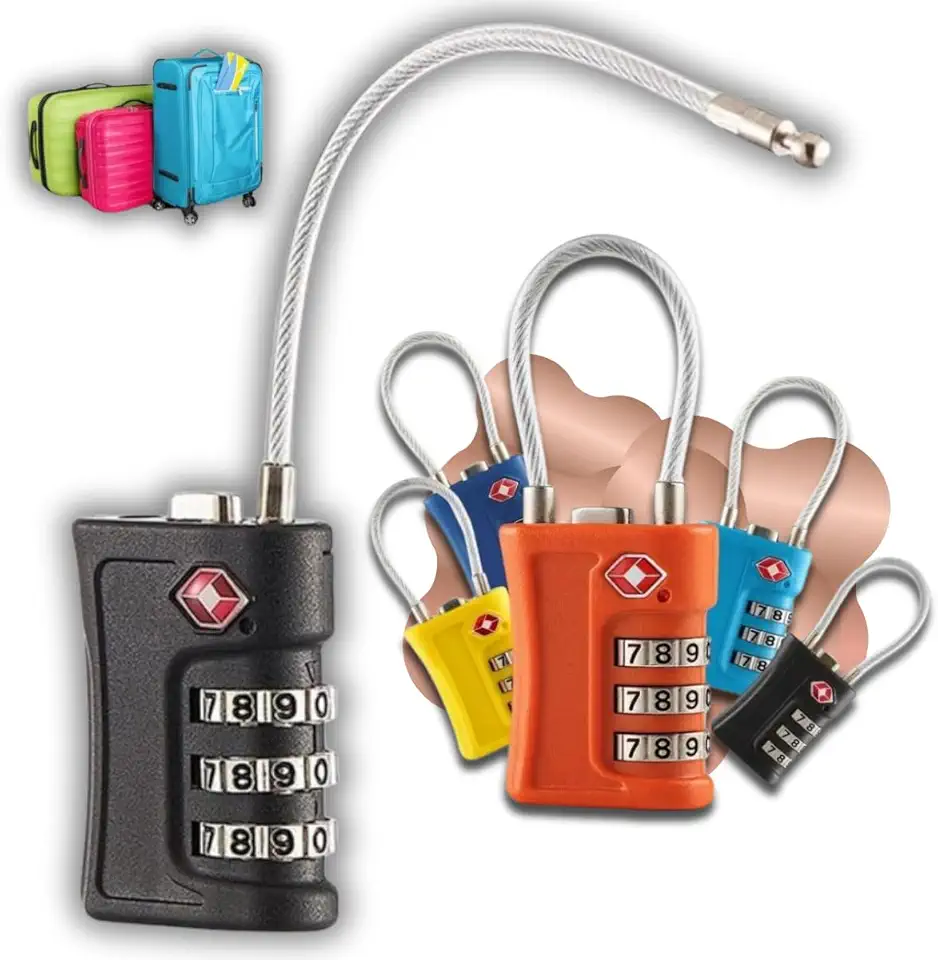 Cadeado TSA com Cabo de Aço e Senha (CORES SORTIDAS) para Mala de Viagem, Mochila, Armário e Academia, Segurança Ajustável e Prática para Uso Diário – Qualidade Premium LNSTORE