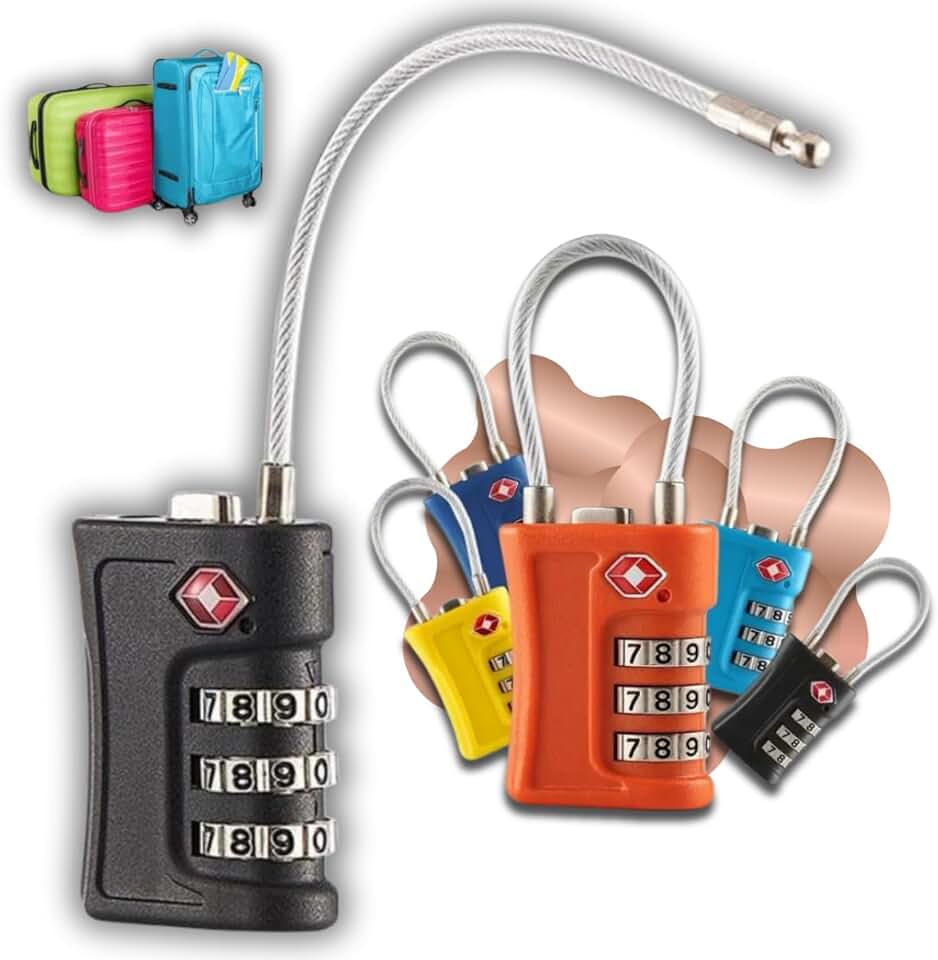 Cadeado TSA com Cabo de Aço e Senha (CORES SORTIDAS) para Mala de Viagem, Mochila, Armário e Academia, Segurança Ajustável e Prática para Uso Diário – Qualidade Premium LNSTORE