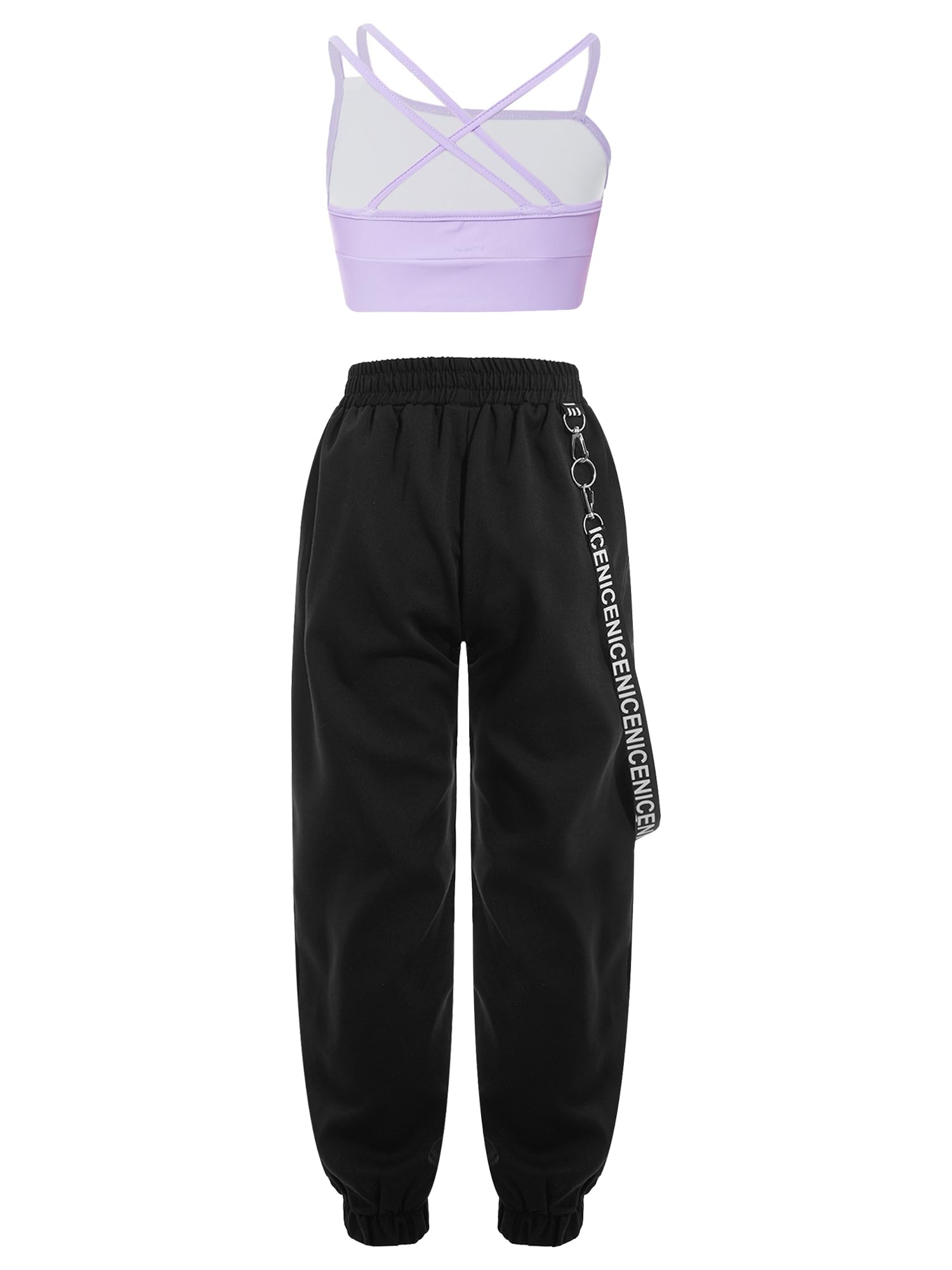 Mufeng Kids Girls 2Piece Hip-hop Dance Performance Outfits Sleeveless Crop Tank Top Bra with Sweatpants Dancewear Set Asymmetrical Lavender 14 Years