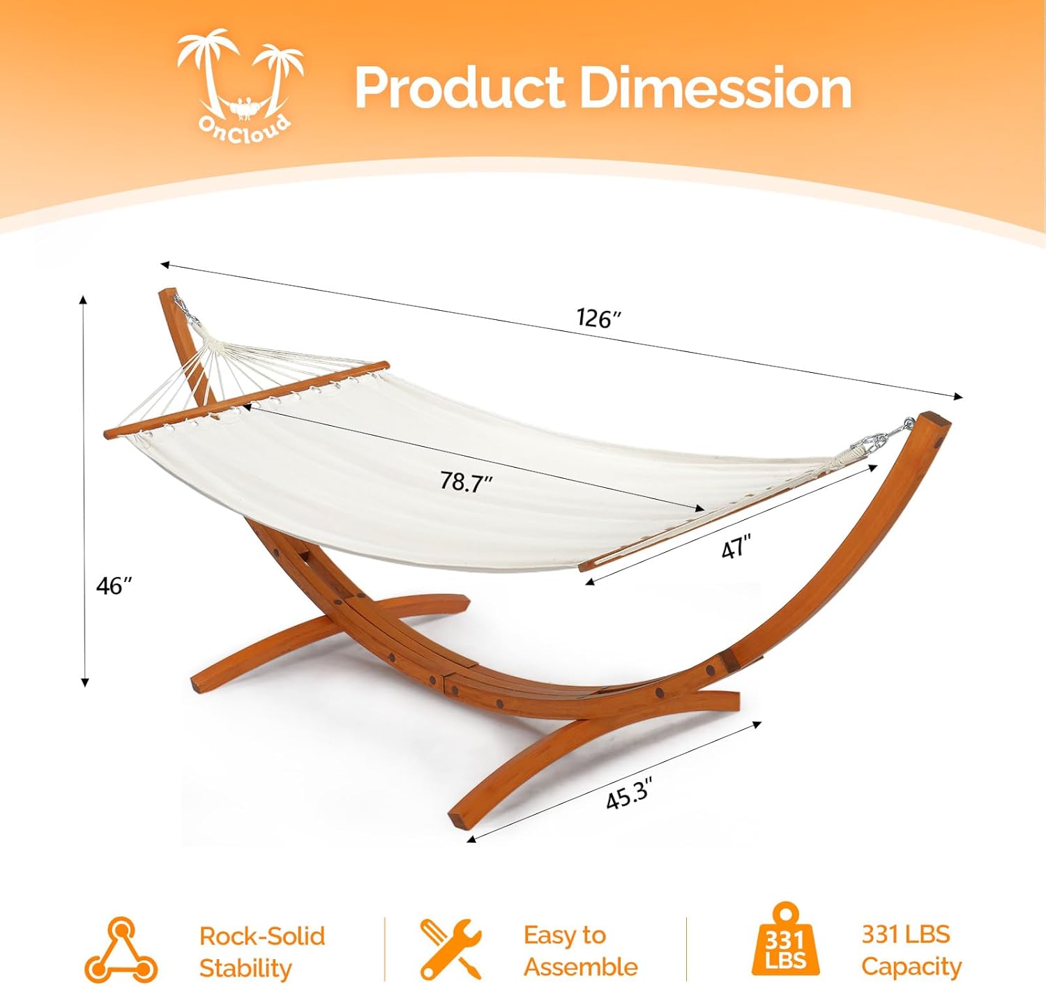 ONCLOUD Hammock Wood Arc Stand with Double Hammock, Hammock with Stand for Outside, Natural Wooden Stand, 330LBS (10.5 ft)