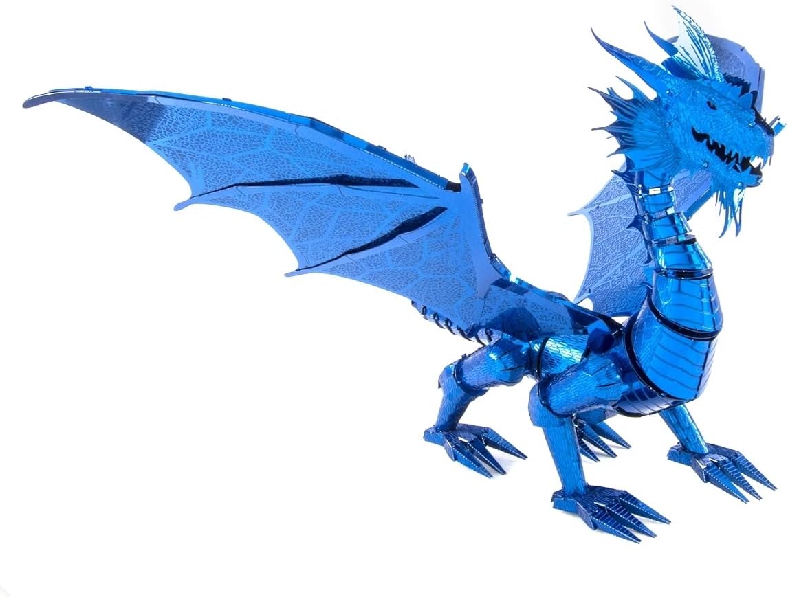 Metal Earth Fascinations Premium Series Blue Dragon 3D Metal Model Kit Bundle with Tweezers