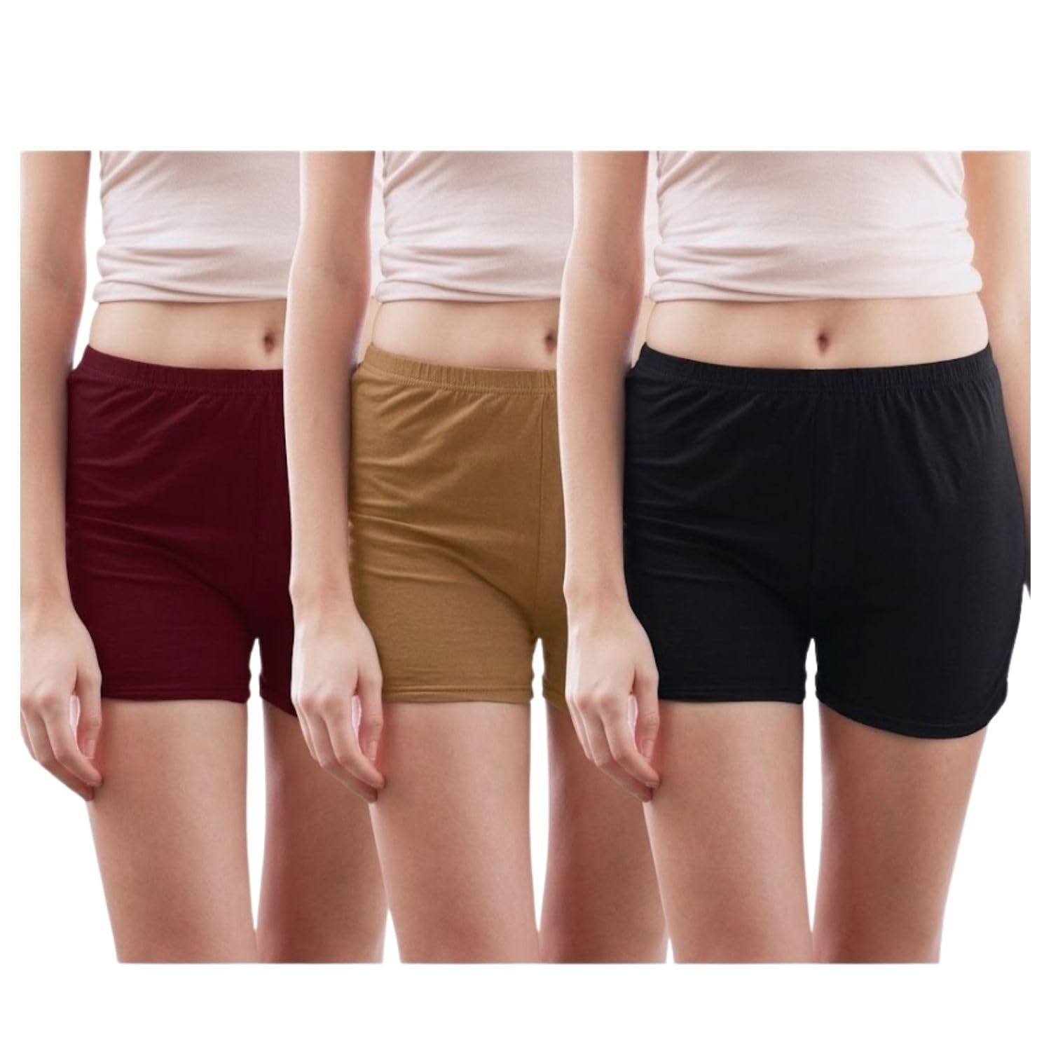 Girls's Cotton Bloomers Soft Stretch Elastic Waist Mid-Thigh Bloomer Shorts for Daily Regualr Use Lounge & Sleepwear (20 yrs)(Pack of 3)-image-25