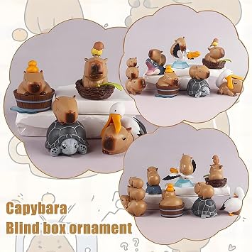 Capybara Figures Blind Box 1Pcs Cute Capybara Series Mystery Figures Cake Topper Adorable Action Figures Collectible Toys Birthday Gift Home Decorations Random Design, Single Box