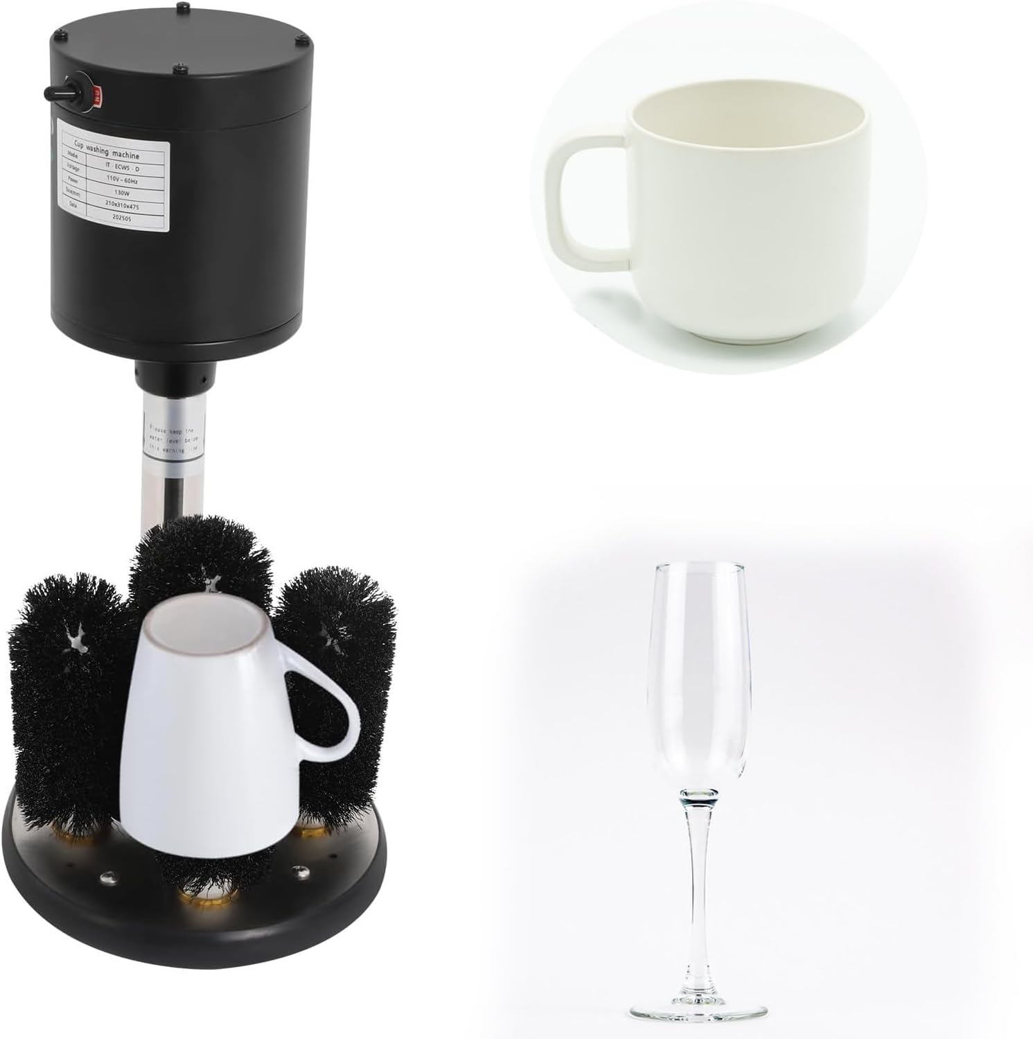 Glass Rinser and Electric Commercial Glass Washer, Wine Glass Cleaning Machine 130W for Coffee Cups and Tea Glasses, Hotel Grade Performance