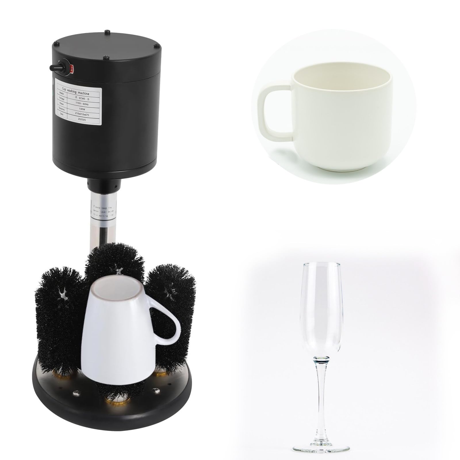 Lavavasos Comercial con 5 Cepillos y 130W, Máquina para Limpiar Cristalería y Copas de Vino, para Banquetes de Hotel y Bares, 1000 Tazas/Hora
