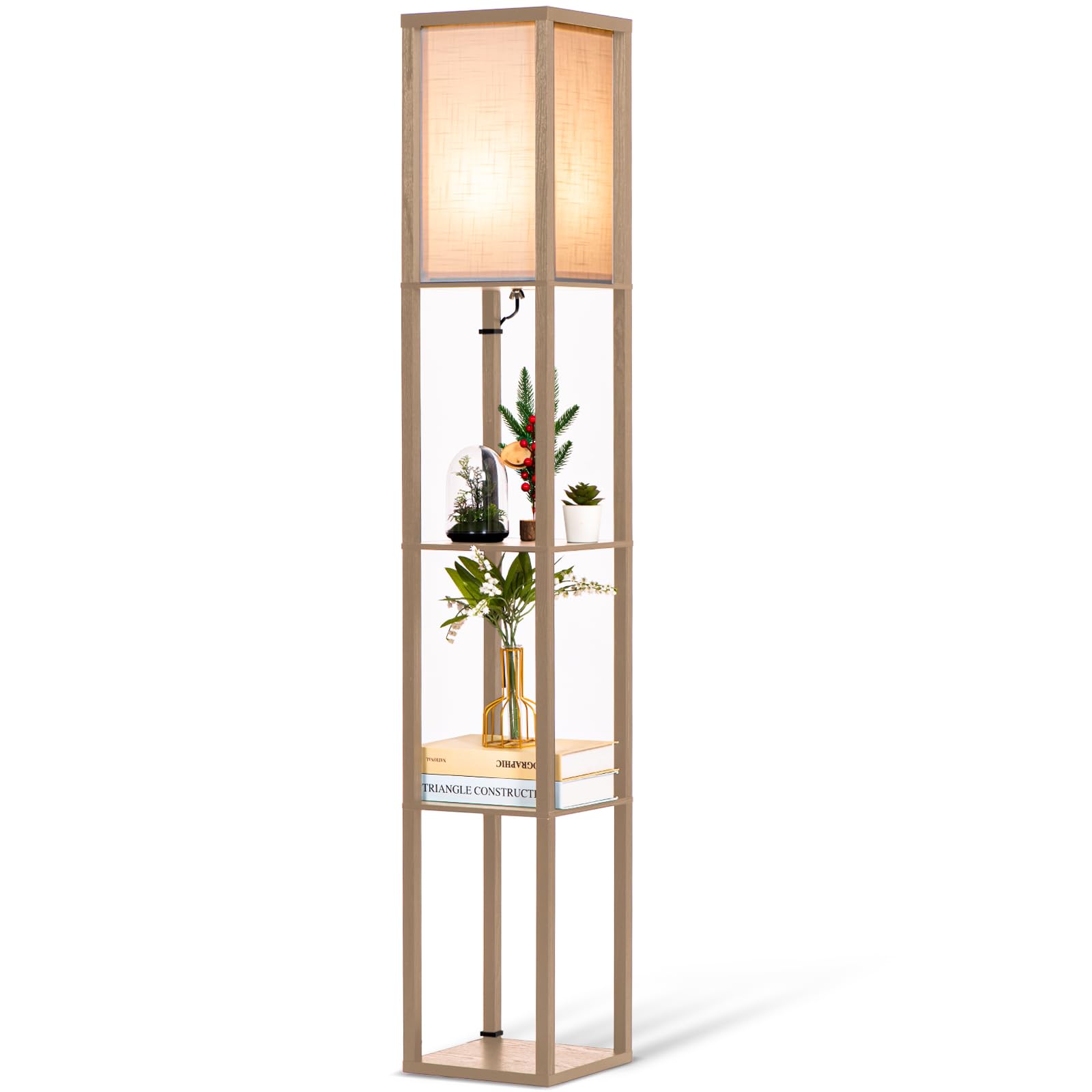 Neviland Floor Lamps with Shelves for Living Room, 3 Layers Morden Standard Lamp with LED Light for Bedroom, Office, Grey