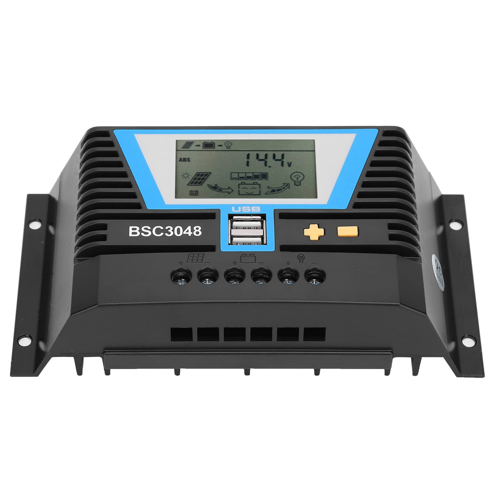 Regulador de carga solar, regulador solar, resistente al agua, control de carga con pantalla LCD, batería de litio, compatible con controlador solar BSC3048, 30 A, 12 V/24 V/36 V/48 V