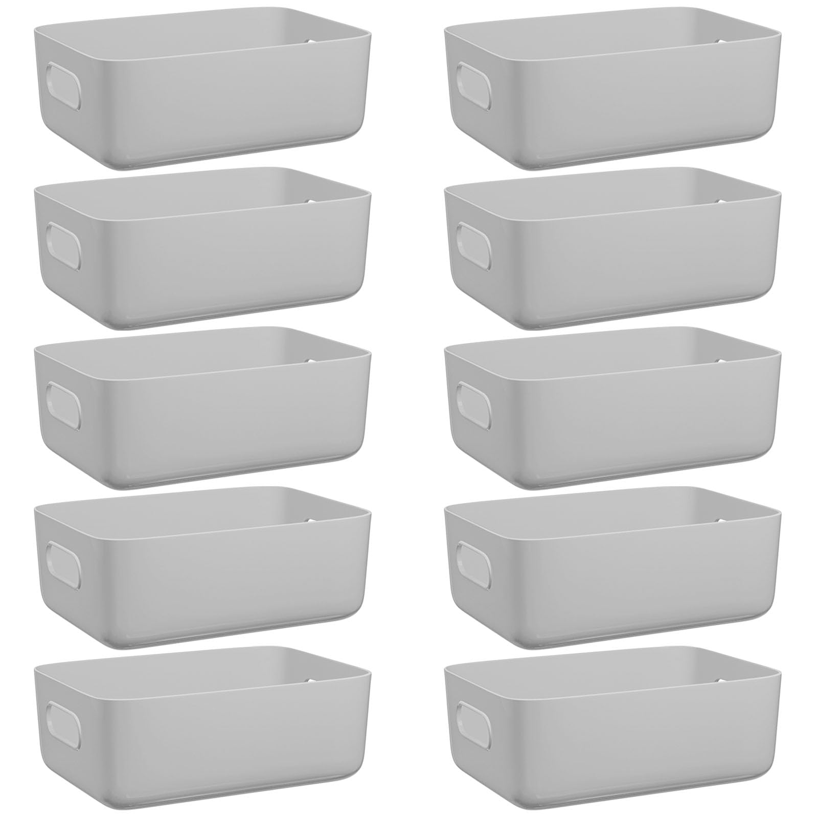 W&H 10 PCS Grey Plastic Storage Boxes with Handle, Small Plastic Storage Baskets for Shelves, Organiser Boxes for Kitchen, Cupboard, Drawer, School and Home - 8.2×5.5×2.7 Inch — image 1