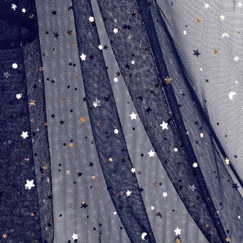 HAVII 59" x 4 Yards Navy Blue Glitter Tulle Rolls Star Moon Sequin Tulle Fabric Bolt for Photography Props Background Tutu Table Skirts DIY Sewing Crafts Wedding Party Decor by HAVII - Image 5