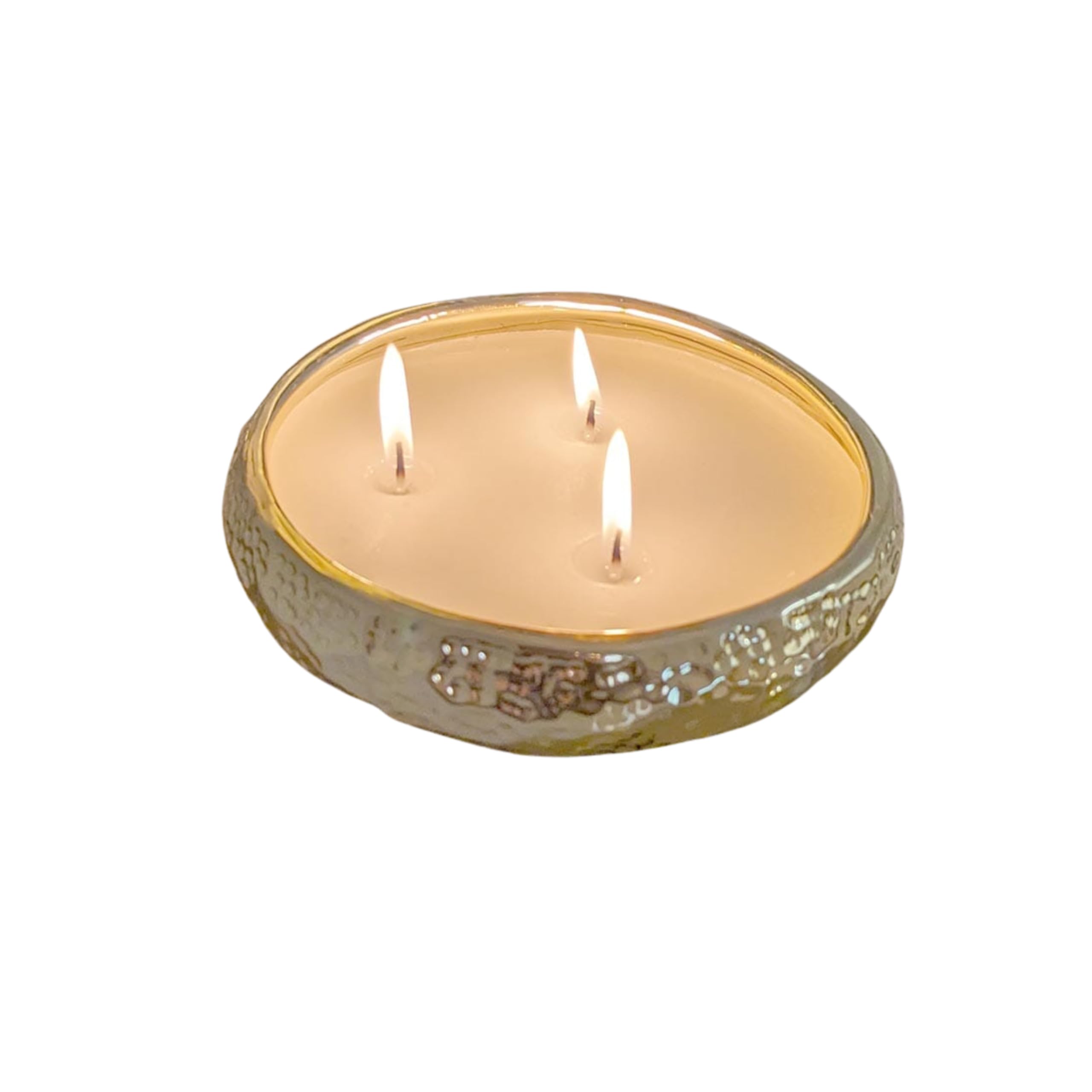 Rowen Homes Gold Aeolian 3 Wick Vanilla Scented Candle In Hammered Champagne Bowl (14Cm) - Luxurious Soy Wax Table Centrepiece, Perfect Home Decoration Gift, Elegant Interiors By (Gold)