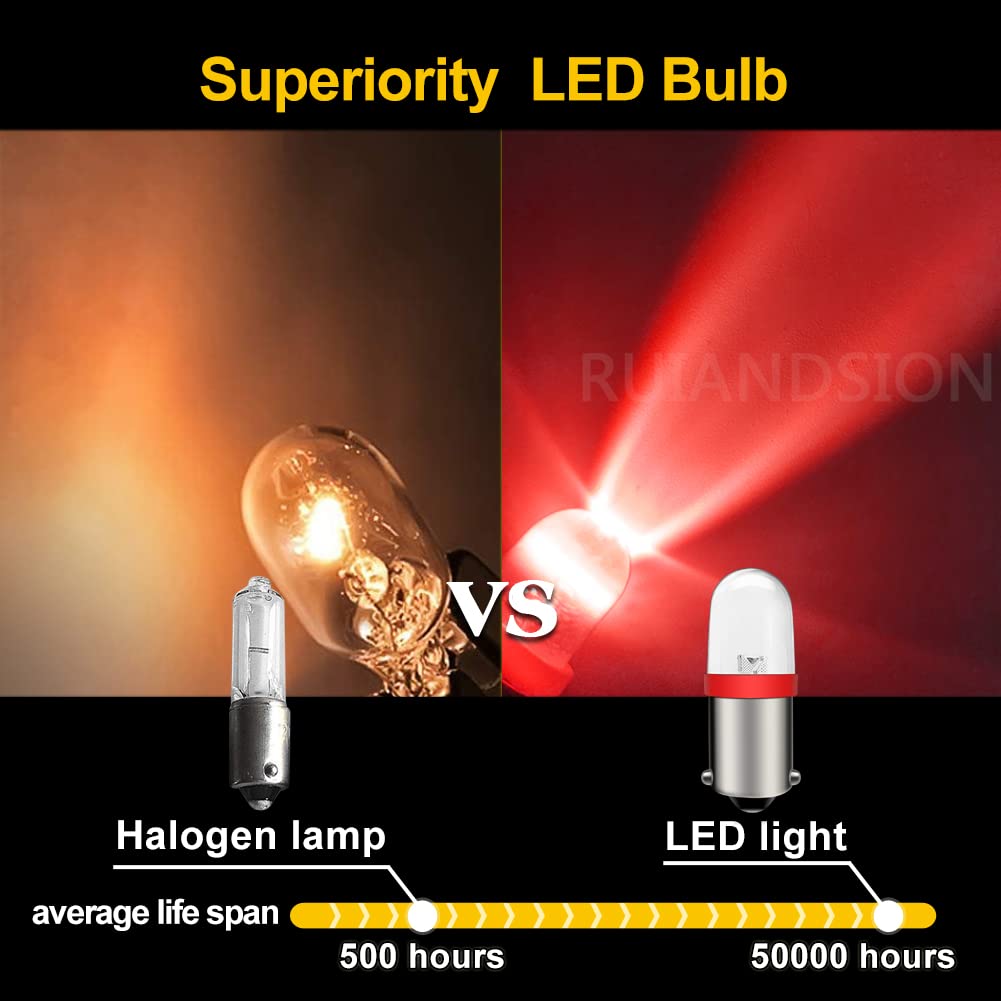 Lote De 5 Bombillas LED BA9S Rojas 12V Para Coche, 30 Lúmenes, Compatibles Con 1895 1891 53 57