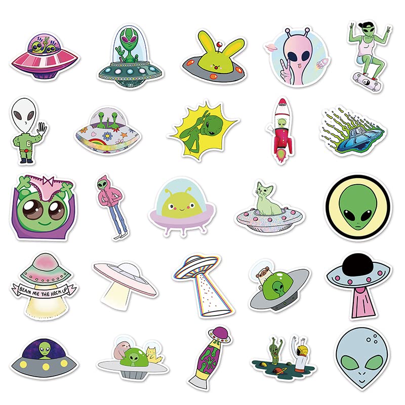 50-Piece Alien Sticker Pack - Waterproof Vinyl Decals For Laptop, Water Bottle, Skateboard & Phone