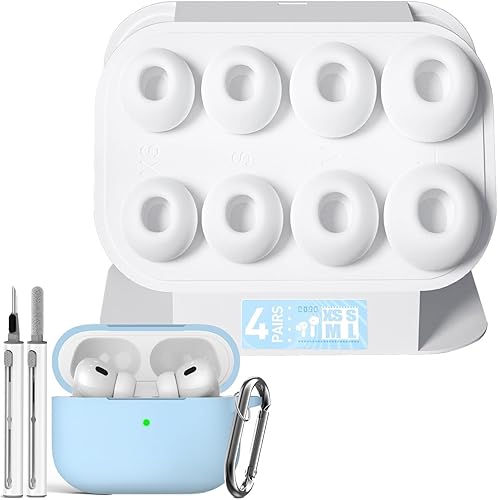 4 pares de almohadillas de repuesto para las orejas y funda protectora de silicona suave para AirPods Pro de 2ª/1ª generación con kit limpiador para