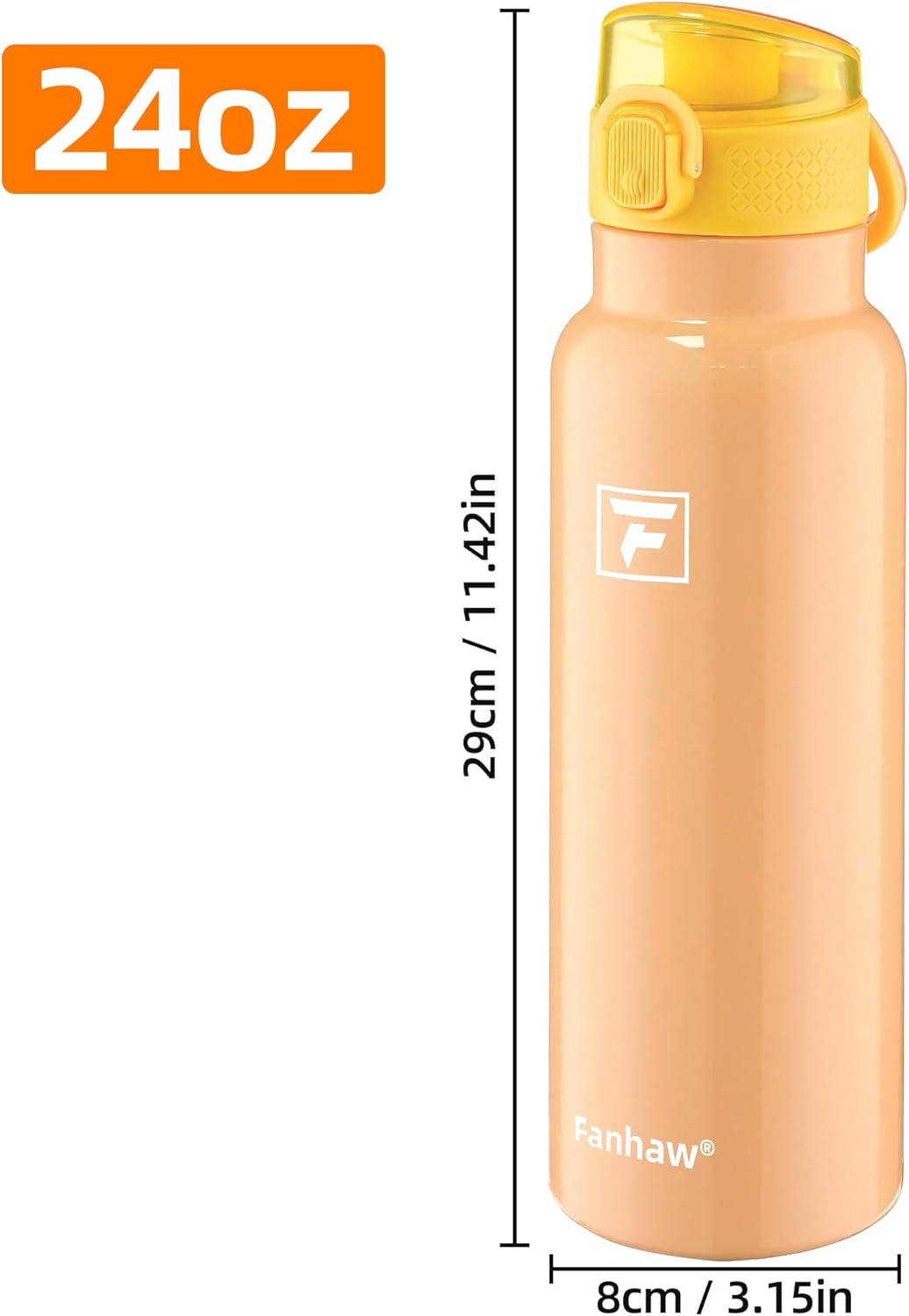 Fanhaw Daylite Series 24 oz Stainless Steel Insulated Water Bottle with Silicone Spout Lid, Double-Wall Vacuum Leakproof Metal Bottle, Anniversary Birthday Gift for Kids, Women & Men (Saffron Yellow)
