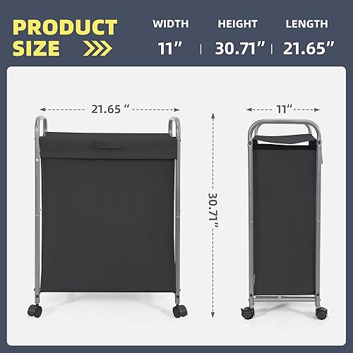 Miniatura 6 de Clasificador de ropa sucia de 2 secciones, 2 bolsas, carrito de lavandería rodante, cesta de lavandería con ruedas resistentes con cerradura y bolsa