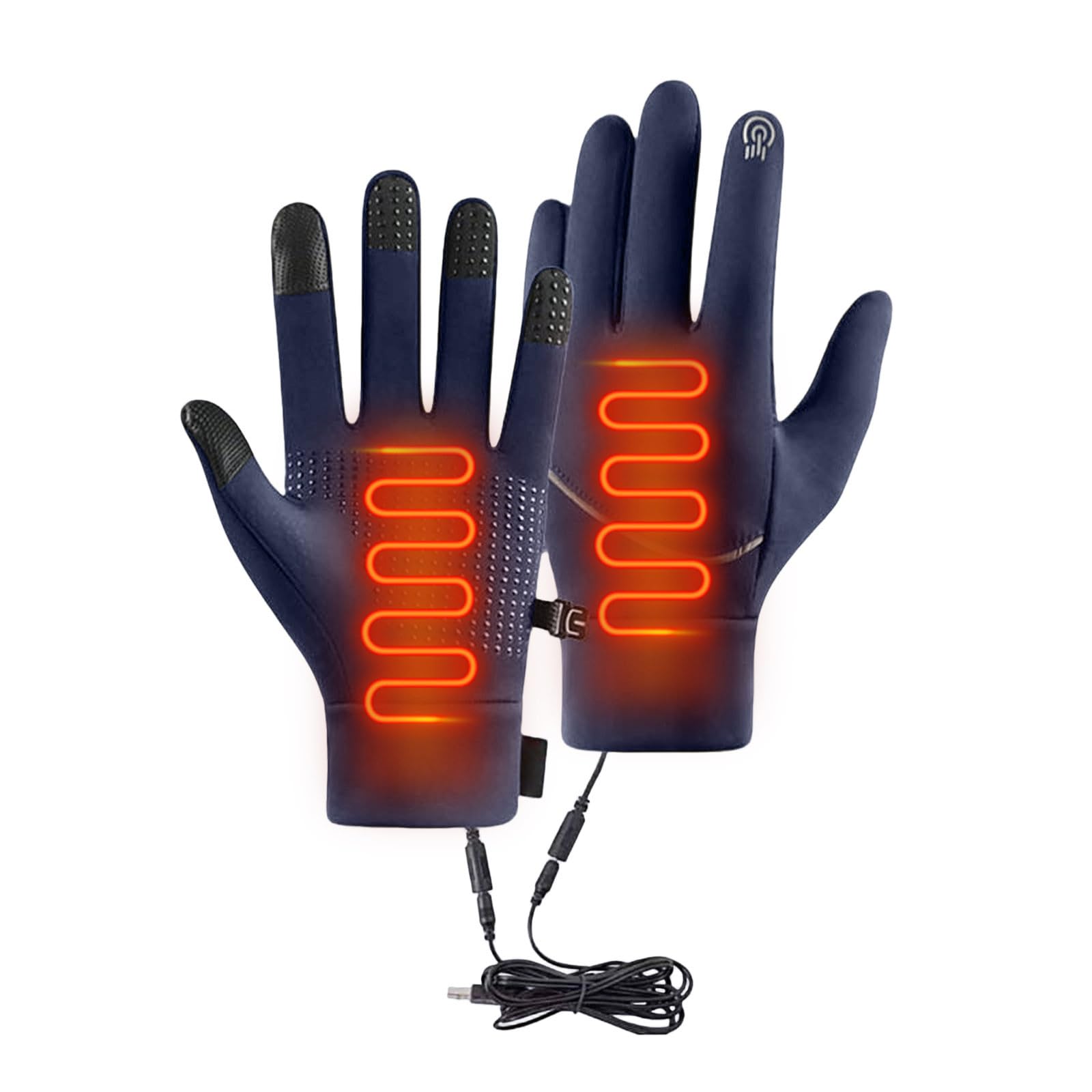 USB Heated Gloves for Women Men, Hand Warmers, Winter Heated Gloves Rechargeable, Waterproof & Windproof Non-slip Touchscreen Gloves for Skiing Cycling Hiking Running Indoor Outdoor (Navy, XL)