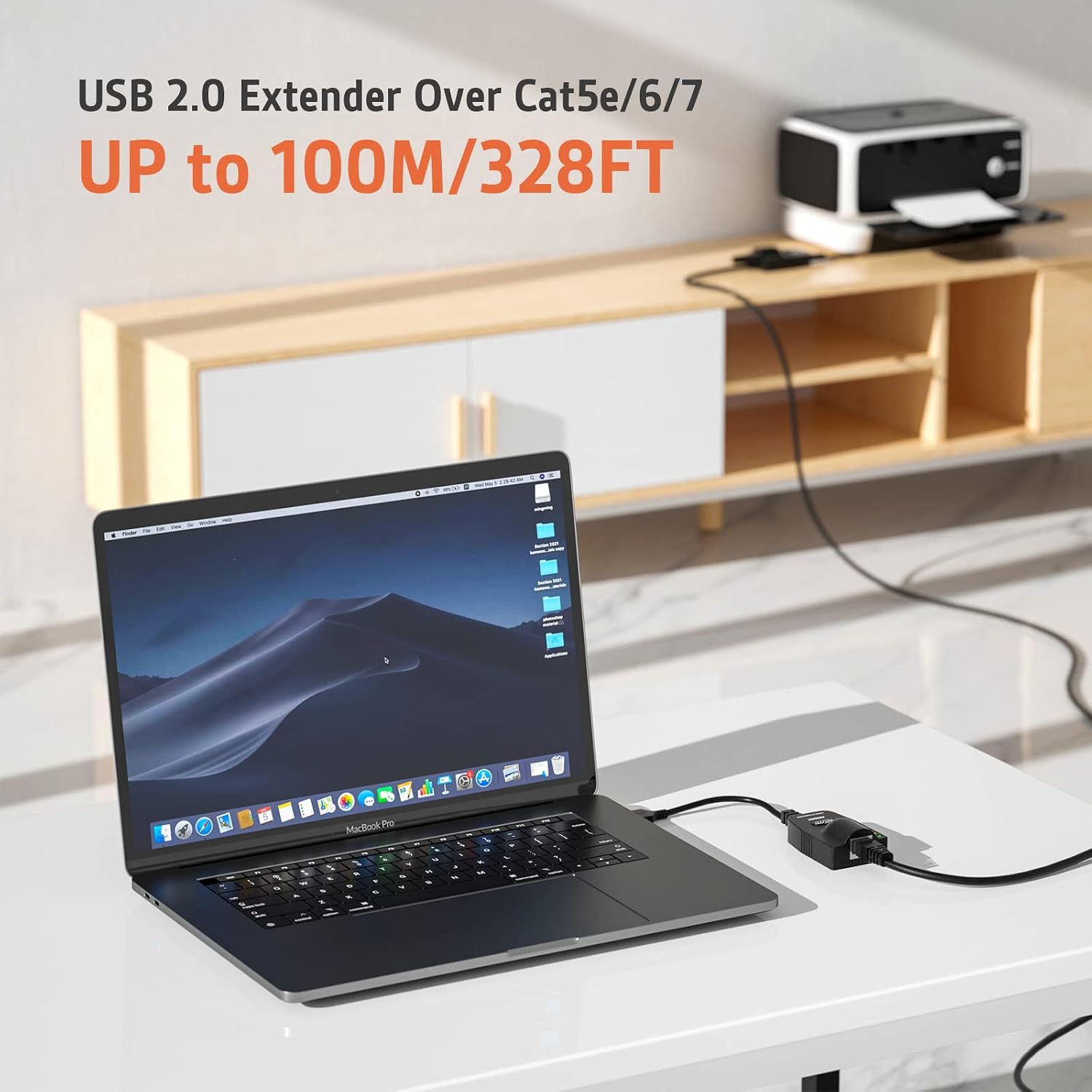 WEme USB 2.0 Extender to RJ45 Over Cat5E,6,7 Connection up to 100 Meter 328 Ft Ethernet Extention Cable Type A Male to A Female with 5V2A Power Adapter