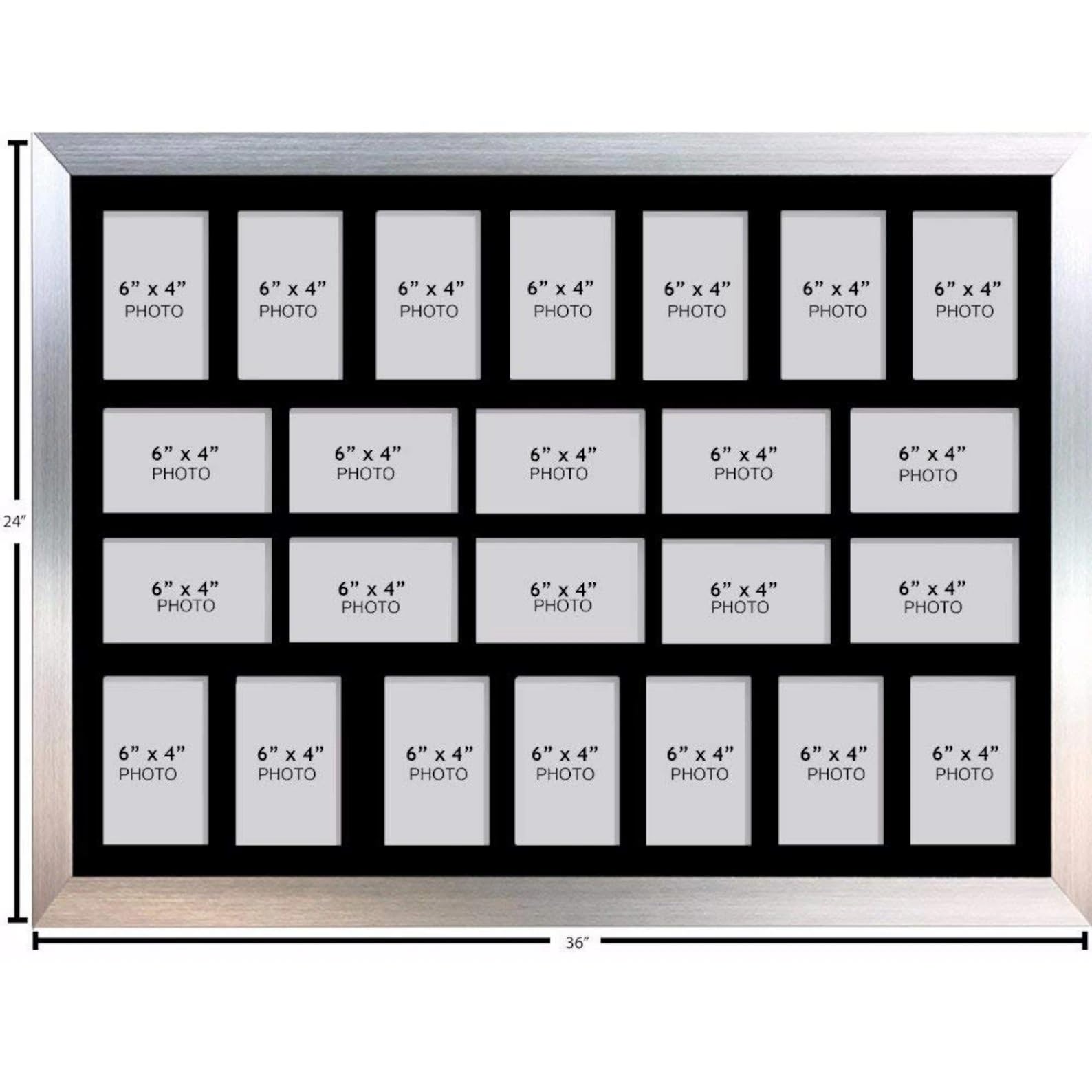 Kwik Picture Framing Ltd Silver Photo Frames Multiple Pictures For Wall – 24 Aperture Collage Picture Frame For 6X4 Photos | Family Gallery Display | Large 36X26 Inch Uk Made Frame (Silver)