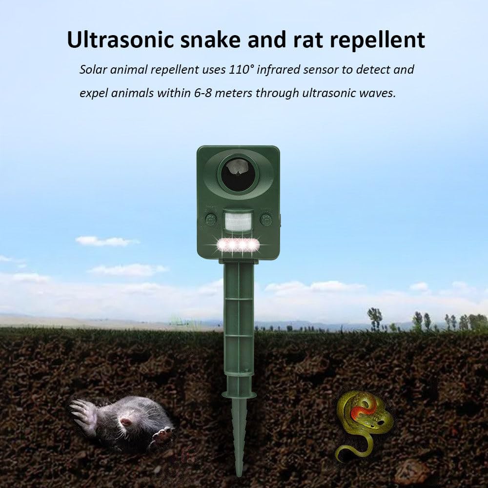 Repellente per Animali Ad Ultrasuoni,Repellente per Animali Solare,Ricaricabile Tramite USB,Impermeabile Con Rilevatore Di Movimento,Respinge Talpe,Cani,Scoiattoli,Conigli,Procioni E Altro Ancora