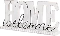 NIKKYHOME Rustic Wood Home Welcome Sign - Freestanding Farmhouse Tabletop Decor for Entryway, Living Room Shelf, 12x5.7in Distressed White
