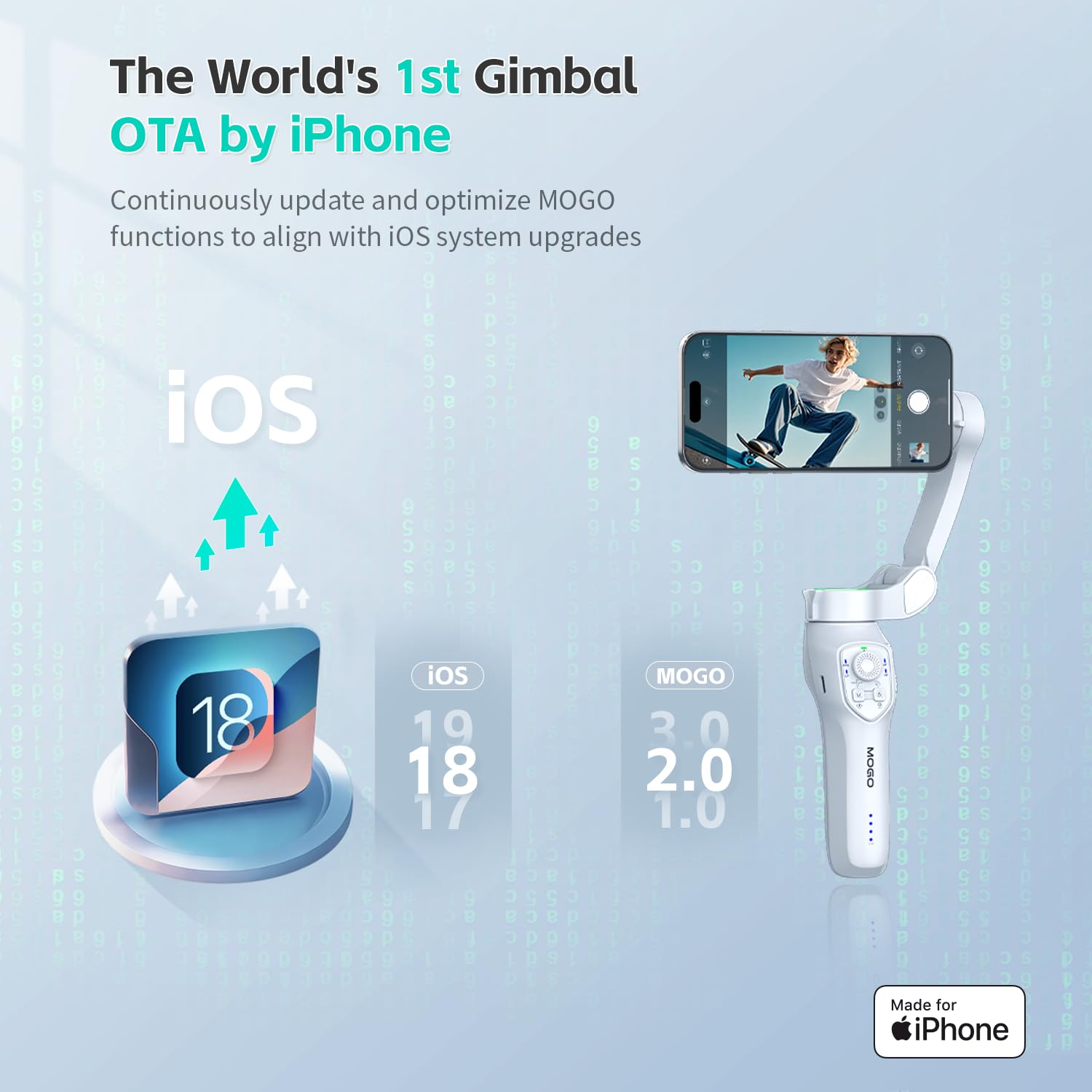 COMITOK MOGO - Estabilizador de cardán para iPhone, estabilizador de iPhone para control de grabación de video, cámara nativa por control remoto, inicio o parada de seguimiento y actualización OTA