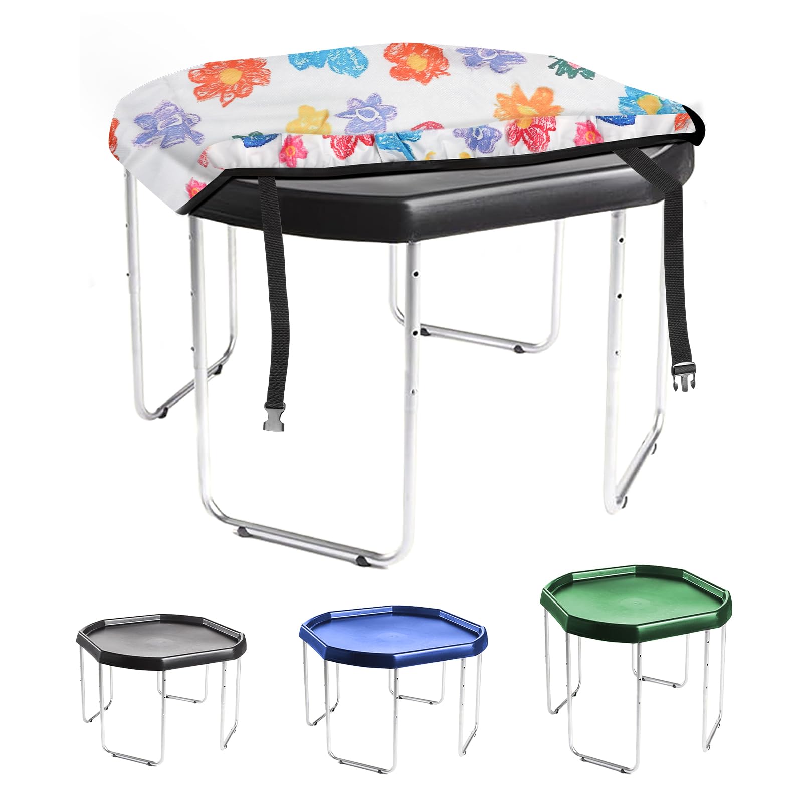 Hoedia Tuff Tray Cover, 100x100x10cm Universal Fit To Any Tuff Tray Size, All Weather Oxford Tear-Resistant Material with Windproof Buckles Outdoor Tuff Spot Cover (Multi-flower, 10010010cm)