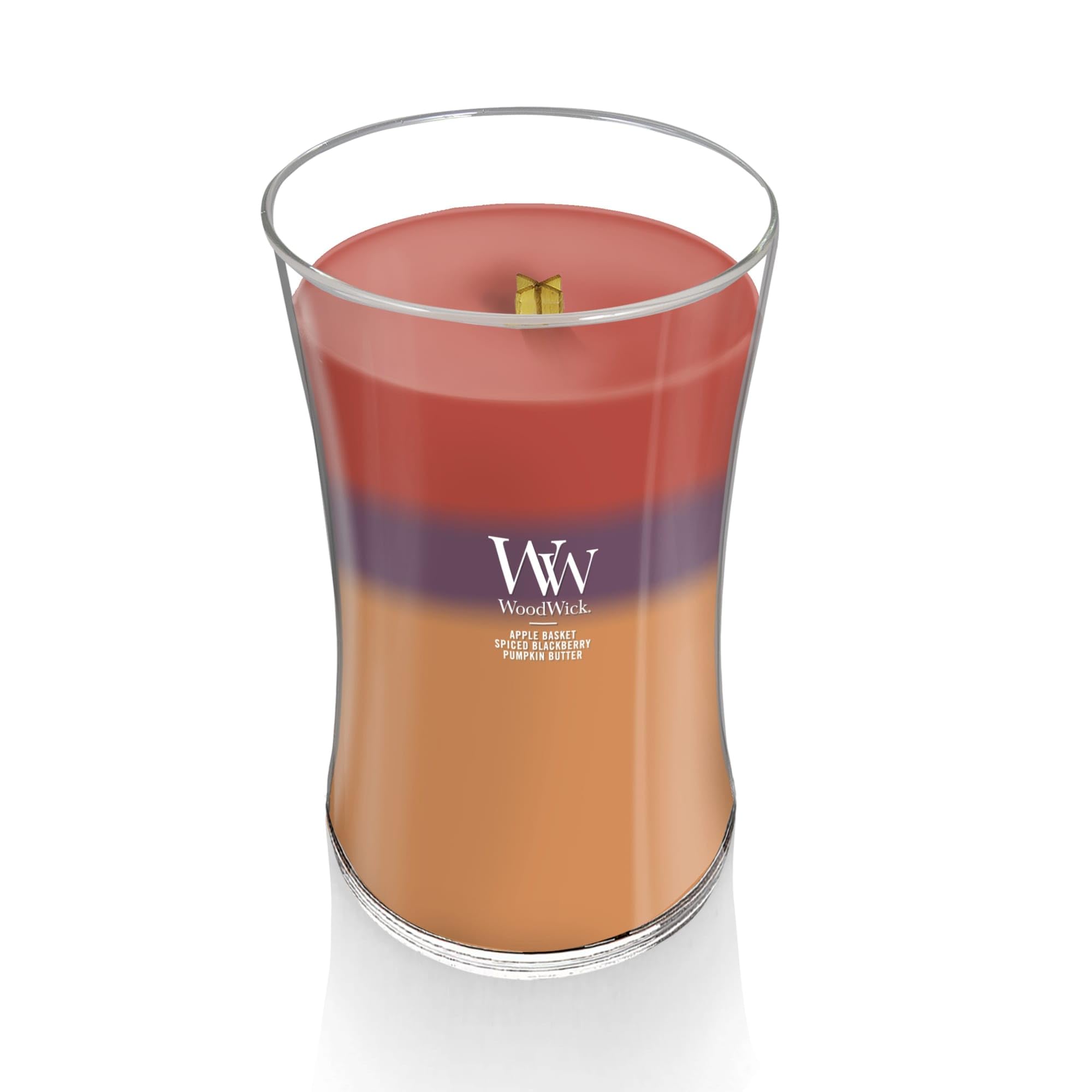WoodWick Vela grande con forma de reloj de arena, cosecha otoñal, cera de mezcla de soja premium, mecha de madera Pluswick Innovation, fabricada en Estados Unidos
