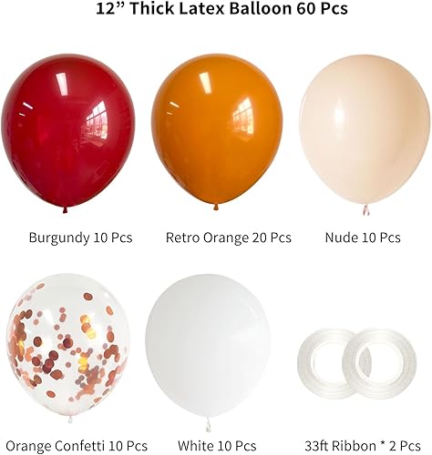 Miniatura 2 de ANSOMO Globos de látex de terracota de 12 pulgadas, 60 piezas retro polvoriento, naranja quemado, borgoña, rojo vino, rubor, nude, blanco,