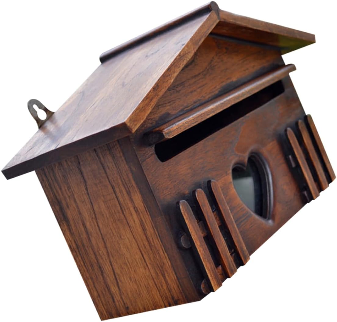 Wooden Cabin Mailbox Rustic Vintage Outdoor Rainproof Letter Box Suggestion Box for Home Bar House Decor 1pc